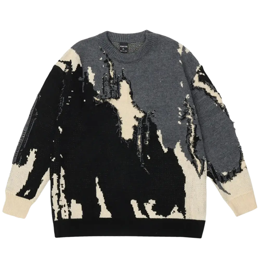 Y2k sweater with ripped pattern in comfortable 500gsm cotton - black / s