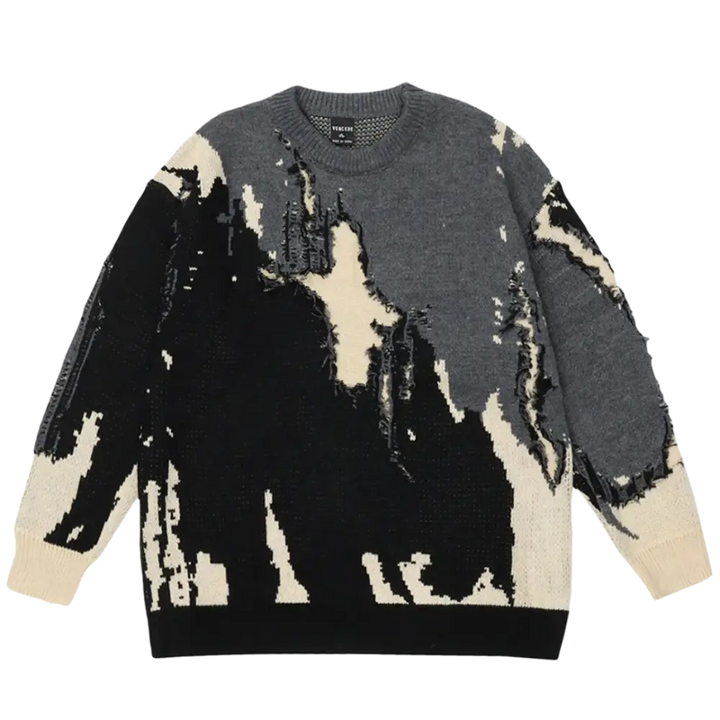 Y2k sweater with ripped pattern in comfortable 500gsm cotton - black / s