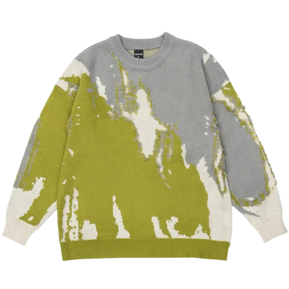 Y2k sweater with ripped pattern in comfortable 500gsm cotton - yellow / s