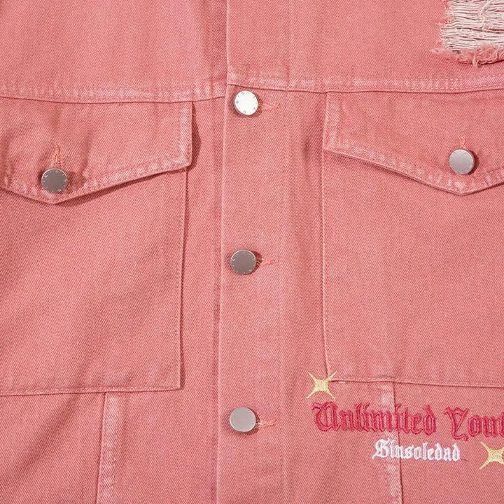Ripped pink denim jacket from the y2k streetwear collection