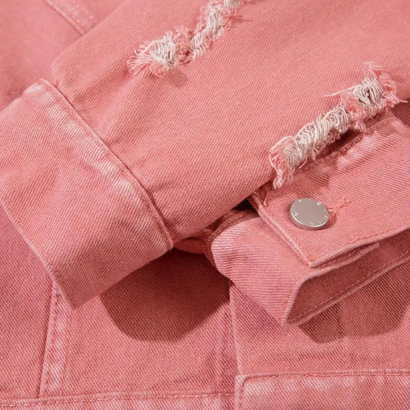 Ripped pink denim jacket from the y2k streetwear collection