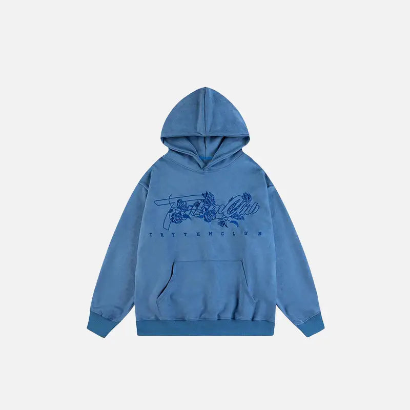 Sweat à capuche brodé de roses y2k dans la collection streetwear - blue / s - hoodies