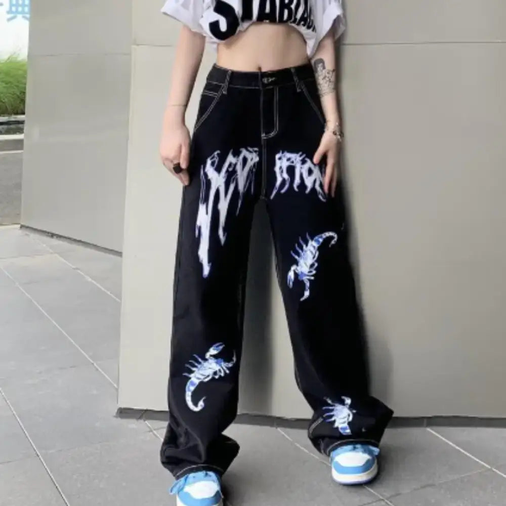 Scorpion baggy jeans y2k pour mode urbaine
