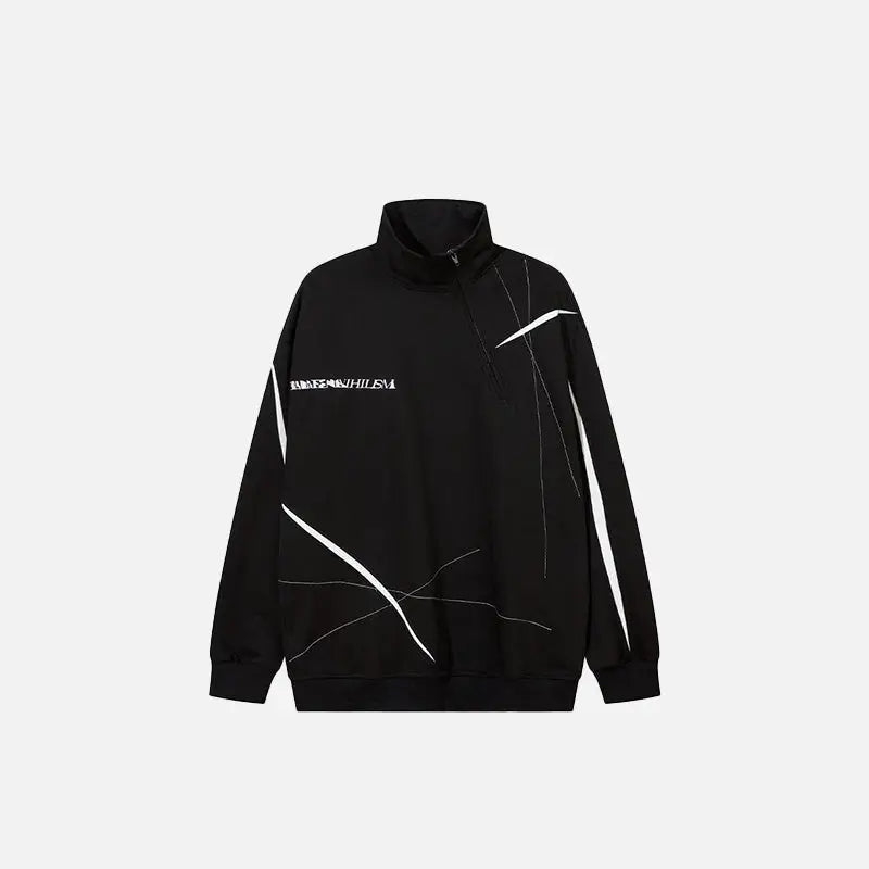 Y2k striped half-zip sweatshirt in soft polyester and cotton blend - black / s - hoodies