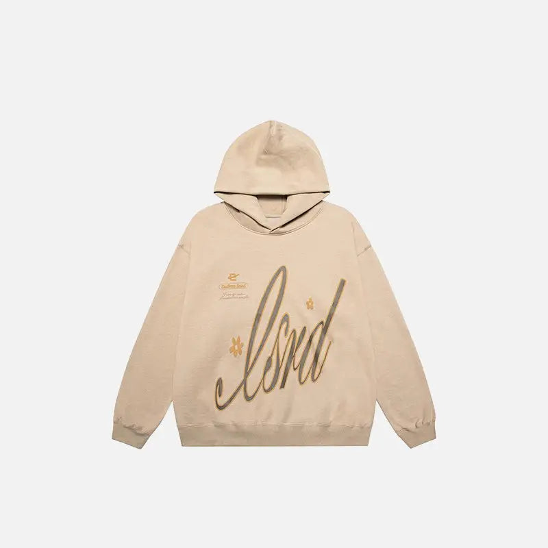 Y2k signature floral hoodie for stylish streetwear comfort - camel / m - hoodies