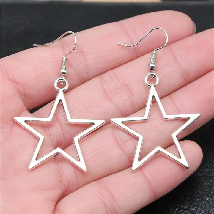 Y2k silver color hollow star earrings in vintage style