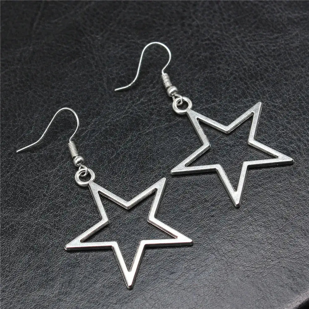 Y2k silver color hollow star earrings in vintage style