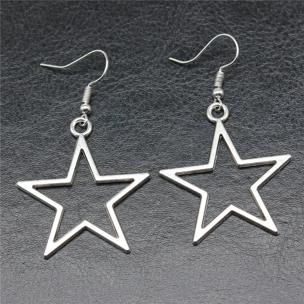 Y2k silver color hollow star earrings in vintage style