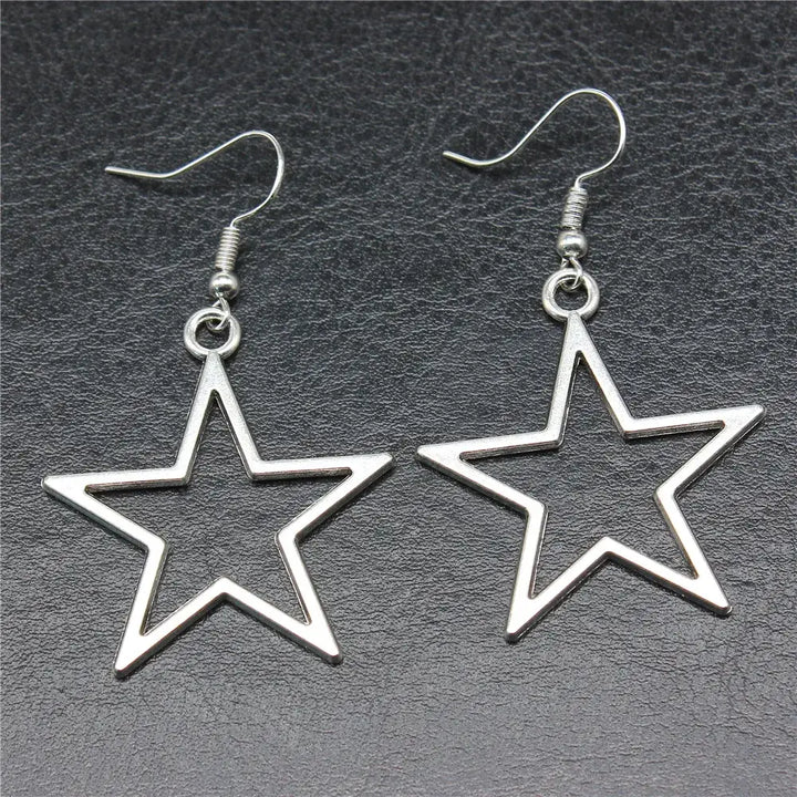 Y2k silver color hollow star earrings in vintage style