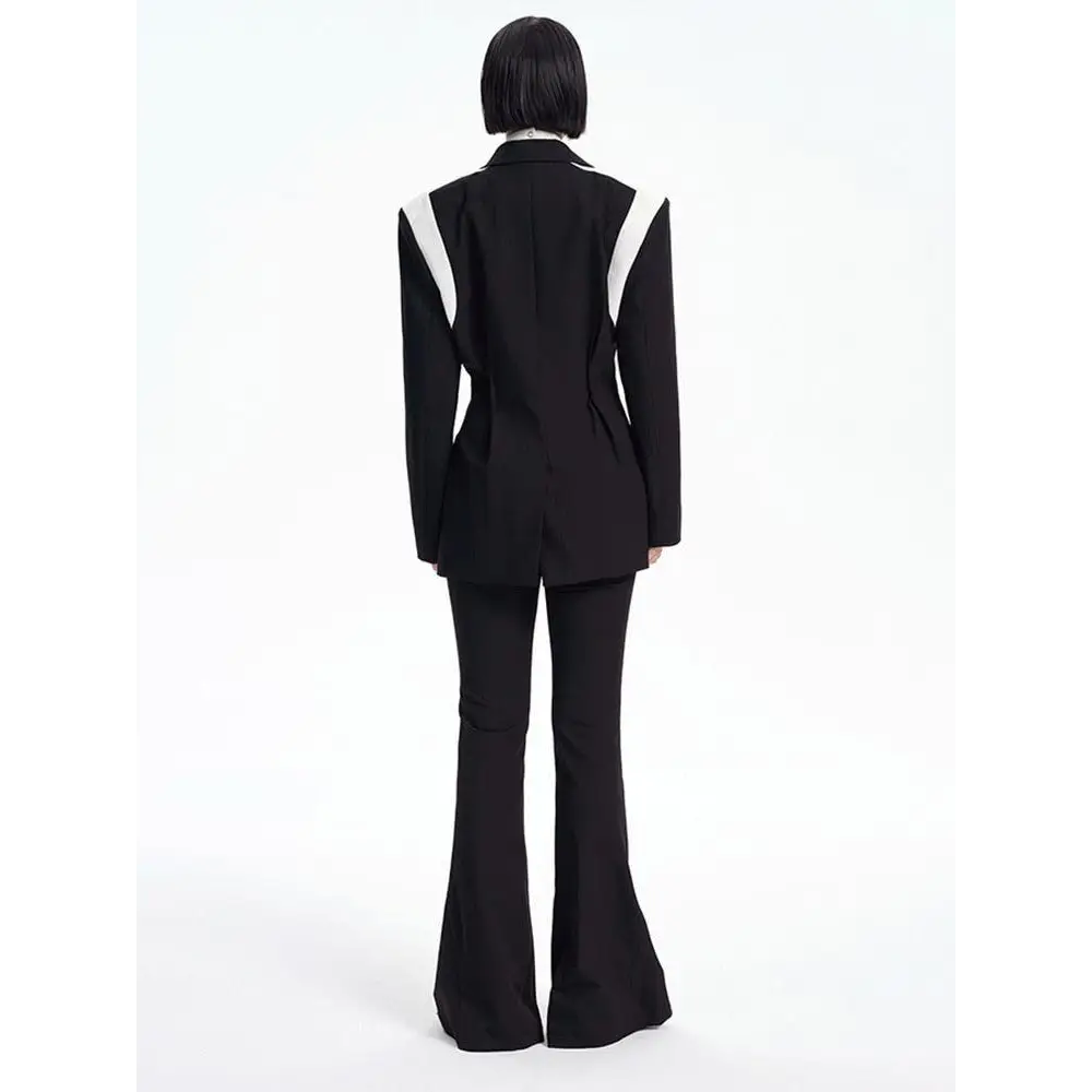 Black color block blazer with single button and halter neck design