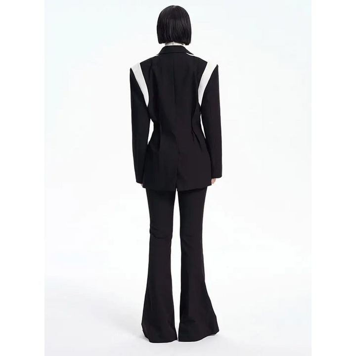 Black color block blazer with single button and halter neck design