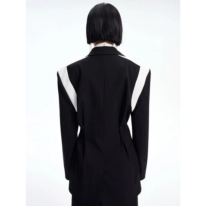 Black color block blazer with single button and halter neck design