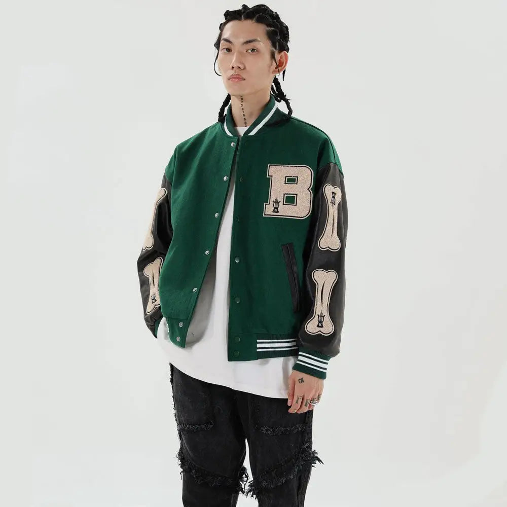 Skeleton bones y2k varsity jacket for stylish outerwear - varsity jackets
