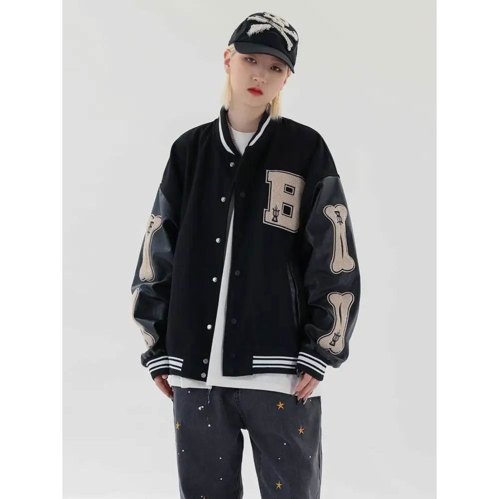 Skeleton bones y2k varsity jacket for stylish outerwear - varsity jackets