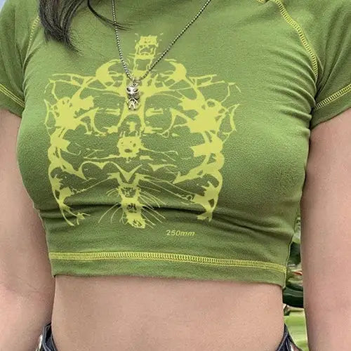 Y2k streetwear skeleton crop top for stylish summer comfort - green / s
