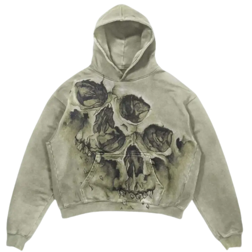 Skeleton faces y2k hoodie for urban fashion lovers - washed beige / m