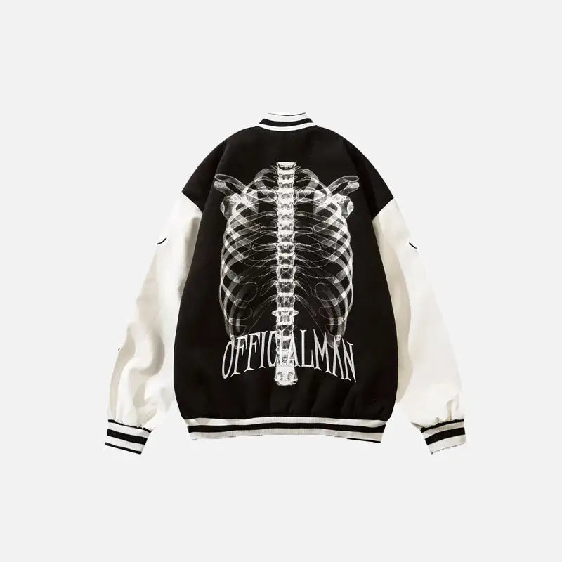Y2k skeleton print embroidery baseball jacket for comfort and style - black / m - varsity jackets