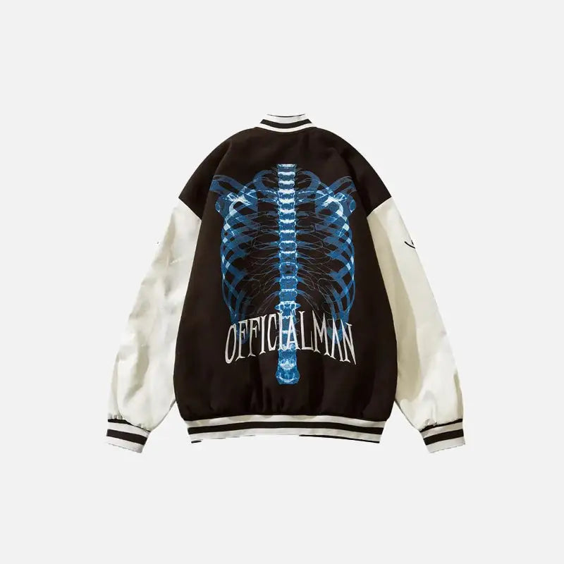 Y2k skeleton print embroidery baseball jacket for comfort and style - coffee / m - varsity jackets