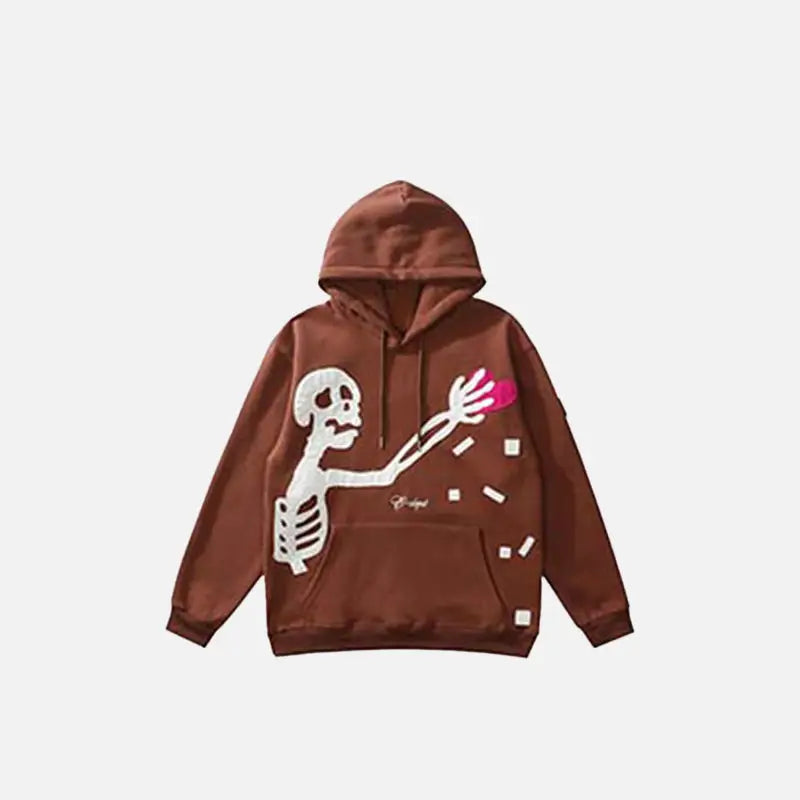 Cozy y2k hoodie with skeleton patch for your wardrobe - brown / m - hoodies
