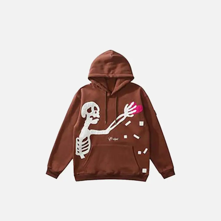 Cozy y2k hoodie with skeleton patch for your wardrobe - brown / m - hoodies