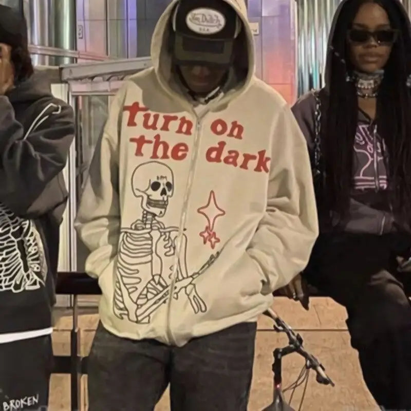 Y2k skeleton sweater - bold streetwear fashion - white / xs