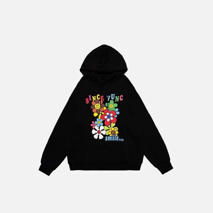 Retro sunflowers smiley hoodie for a y2k style wardrobe upgrade - black / m - hoodies