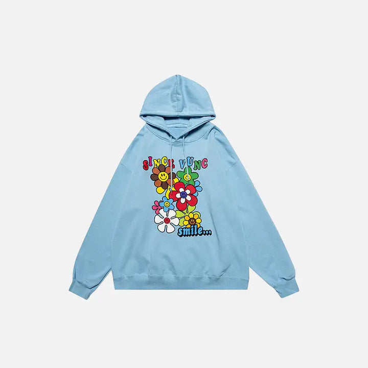 Retro sunflowers smiley hoodie for a y2k style wardrobe upgrade - blue / m - hoodies