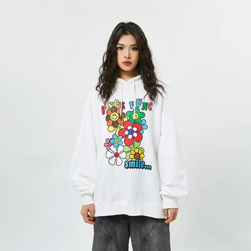 Retro sunflowers smiley hoodie for a y2k style wardrobe upgrade - hoodies