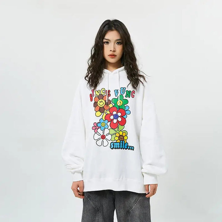 Retro sunflowers smiley hoodie for a y2k style wardrobe upgrade - hoodies