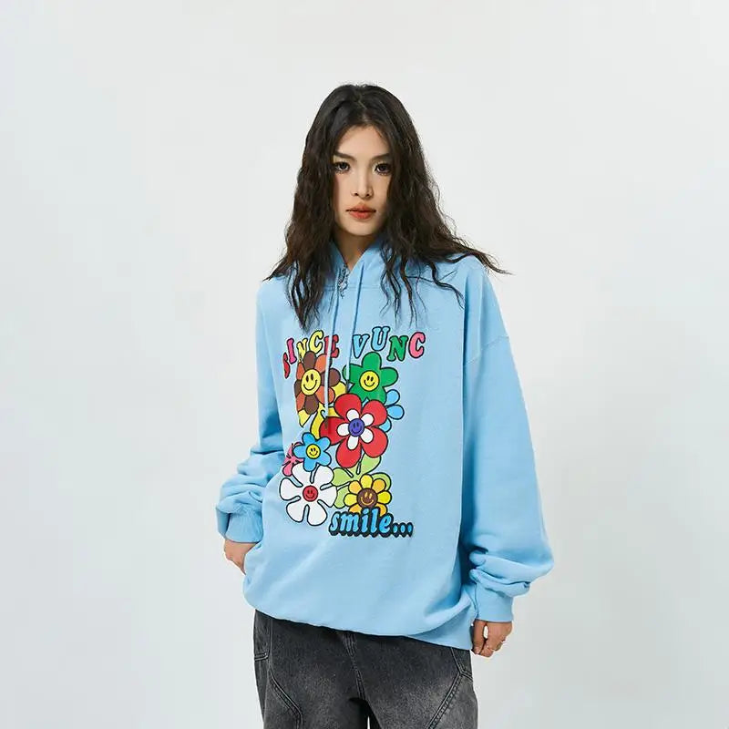 Retro sunflowers smiley hoodie for a y2k style wardrobe upgrade - hoodies