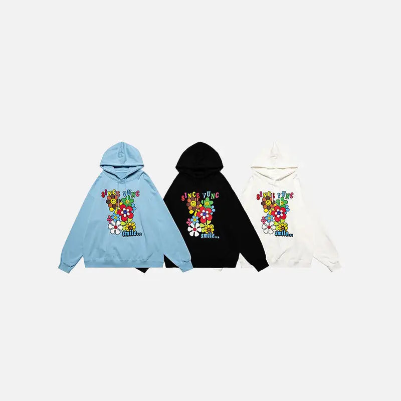 Retro sunflowers smiley hoodie for a y2k style wardrobe upgrade - hoodies