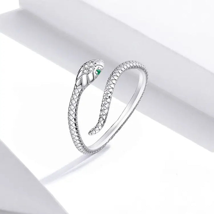 Platinum plated sterling silver snake ring for stylish looks - rings