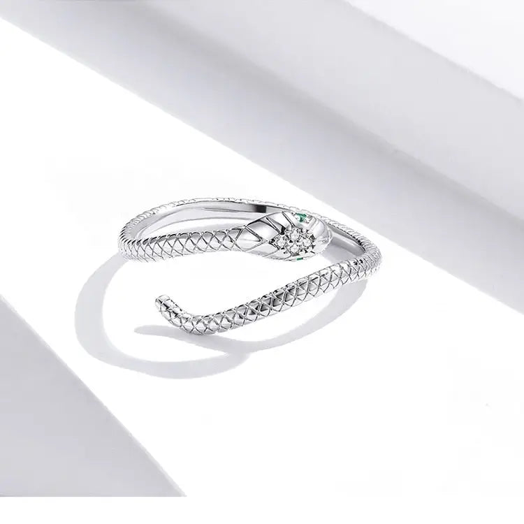 Platinum plated sterling silver snake ring for stylish looks - rings
