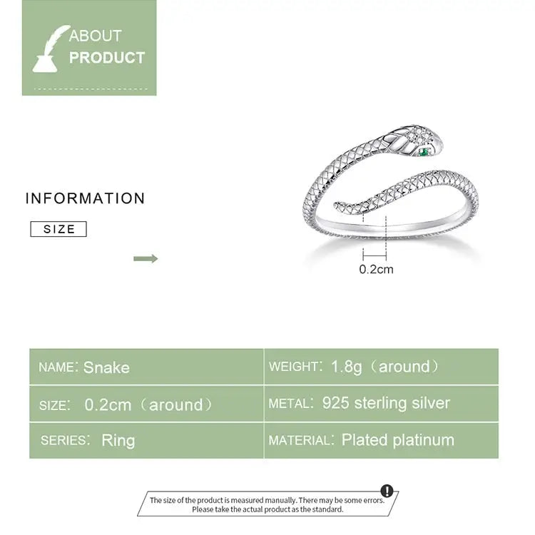 Platinum plated sterling silver snake ring for stylish looks - rings