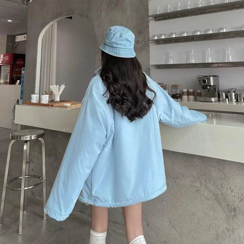 Blue reversible checkered jacket for a soft girl aesthetic