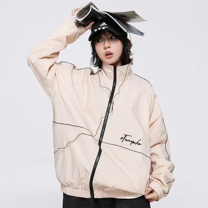 Soft racing y2k windbreaker jacket for stylish outerwear - khaki / m - jackets