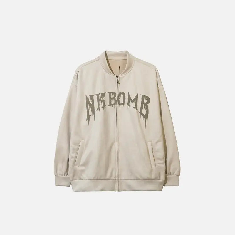 Y2k full zip jacket with round collar for all seasons - beige / m - varsity jackets