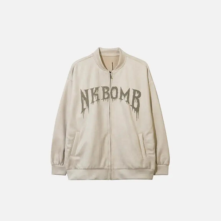 Y2k full zip jacket with round collar for all seasons - beige / m - varsity jackets