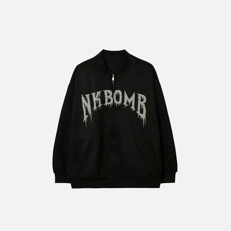 Y2k full zip jacket with round collar for all seasons - black / m - varsity jackets