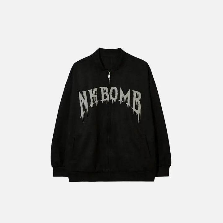 Y2k full zip jacket with round collar for all seasons - black / m - varsity jackets