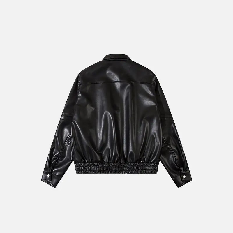 Y2k solid color pocket leather jacket for statement style - jackets