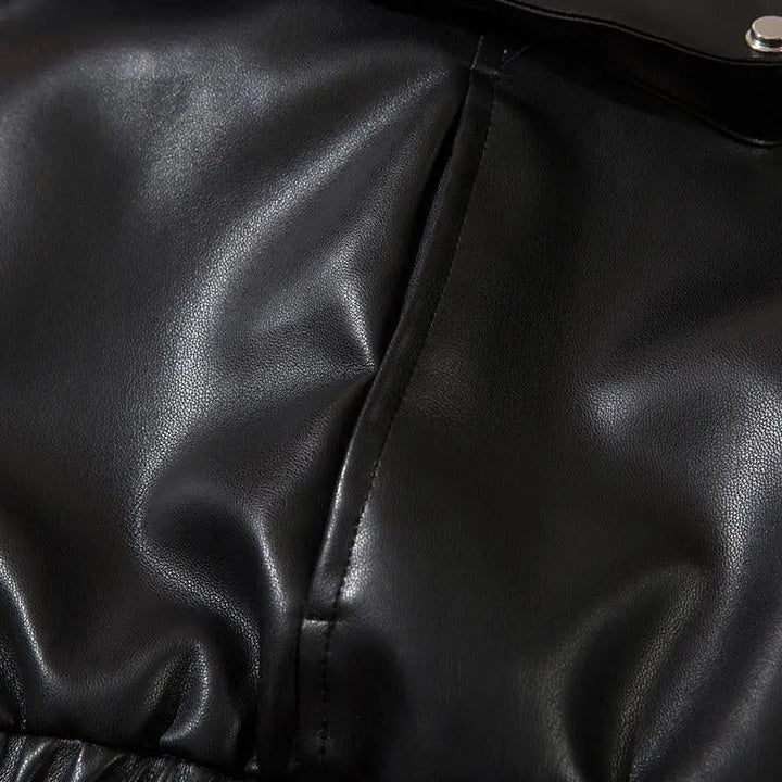 Y2k solid color pocket leather jacket for statement style - jackets