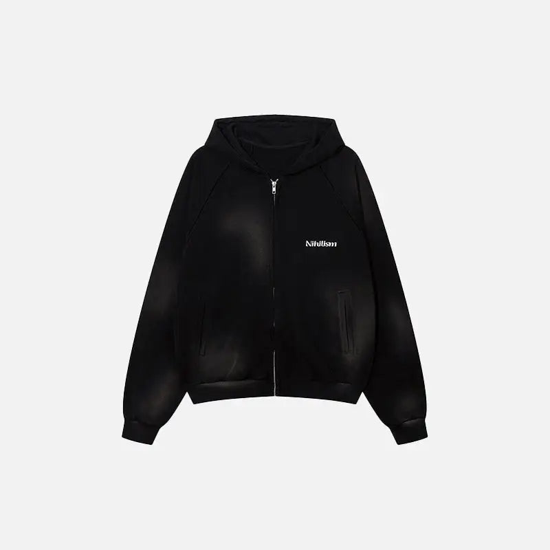Plain washed zip up hoodie from y2k streetwear collection - black / s - hoodies