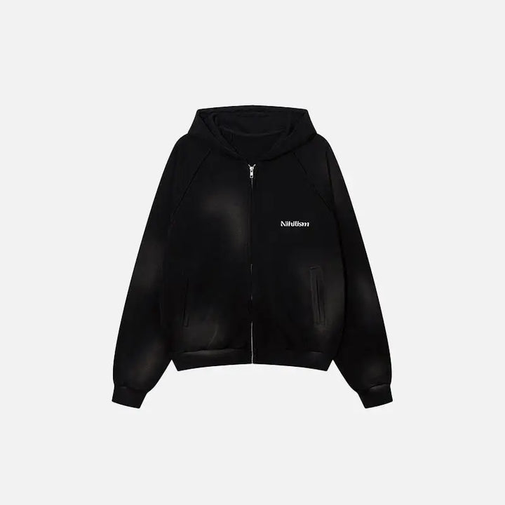 Plain washed zip up hoodie from y2k streetwear collection - black / s - hoodies