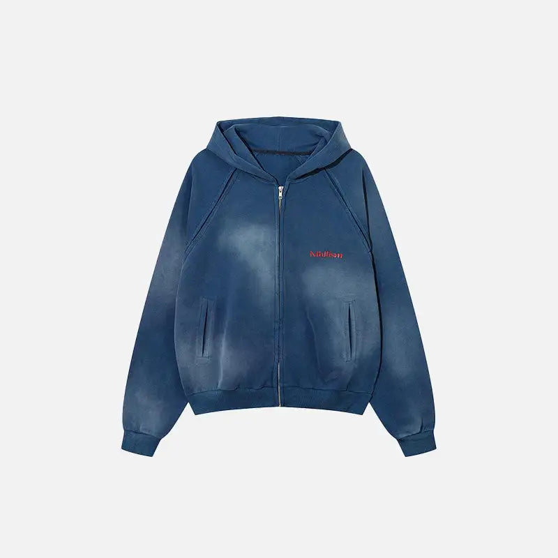 Plain washed zip up hoodie from y2k streetwear collection - blue / s - hoodies