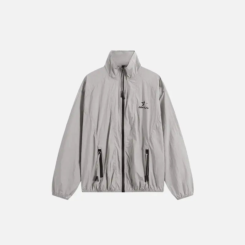 Solid stand collar windbreaker jacket for cozy comfort - gray / m - jackets