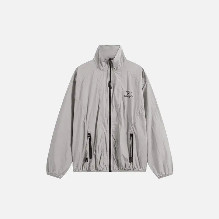 Solid stand collar windbreaker jacket for cozy comfort - gray / m - jackets