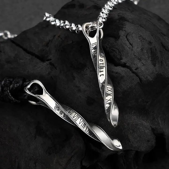 Y2k silver ring necklace with space-time arrow design - necklaces