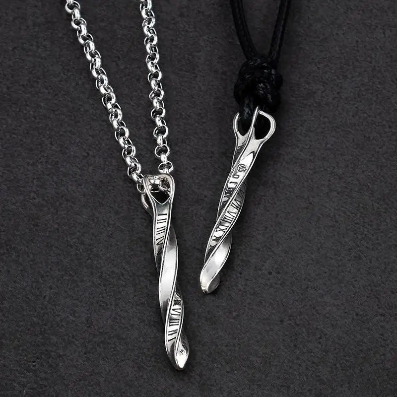 Y2k silver ring necklace with space-time arrow design - necklaces