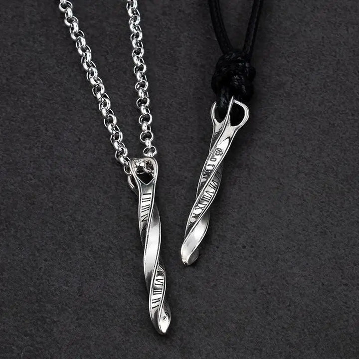 Y2k silver ring necklace with space-time arrow design - necklaces